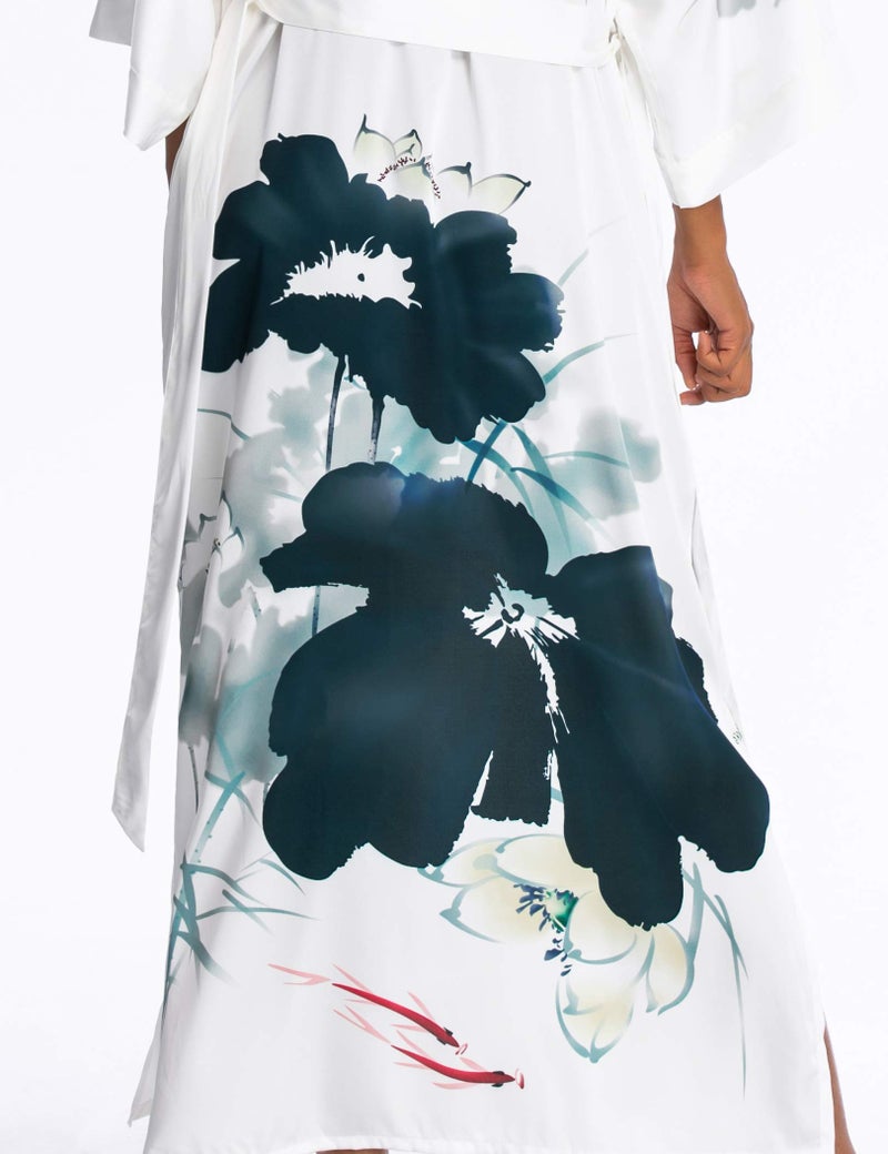 PRODESIGN Long Gradual Watercolor Satin Sleepwear Kimono Nightgown Bathrobe - Image 5